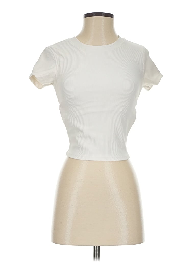 Pre-owned Move Theology Short Sleeve Top Ivory Boatneck Tops