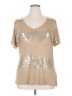 Apt. 9 100% Rayon Metallic Stripes Tan Short Sleeve Top Size XL - photo 1