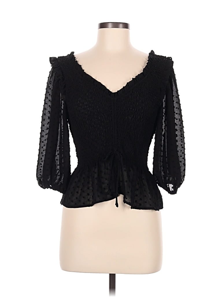 Pre-owned Topshop 3/4 Sleeve Blouse In Black