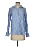 H&M 100% Linen Stripes Blue Long Sleeve Button-Down Shirt Size XS - photo 1
