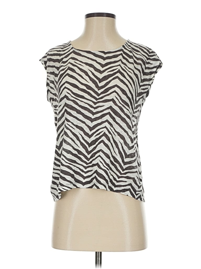 Pre-owned Tahari Short Sleeve Top Silver Keyhole Neckline Tops