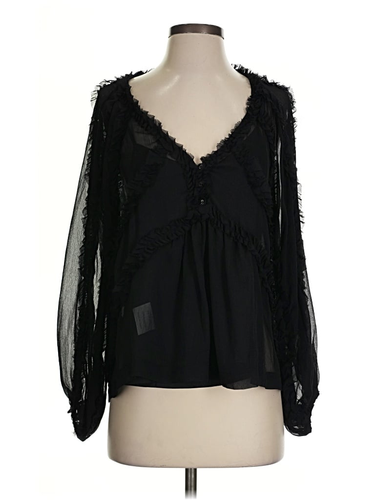 Pre-owned Opt Long Sleeve Blouse In Black