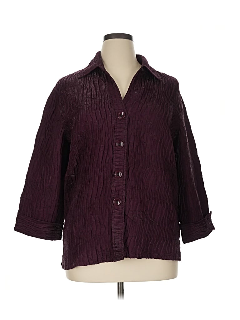 Pre-owned Draper's & Damon's 3/4 Sleeve Button Down Shirt In Burgundy