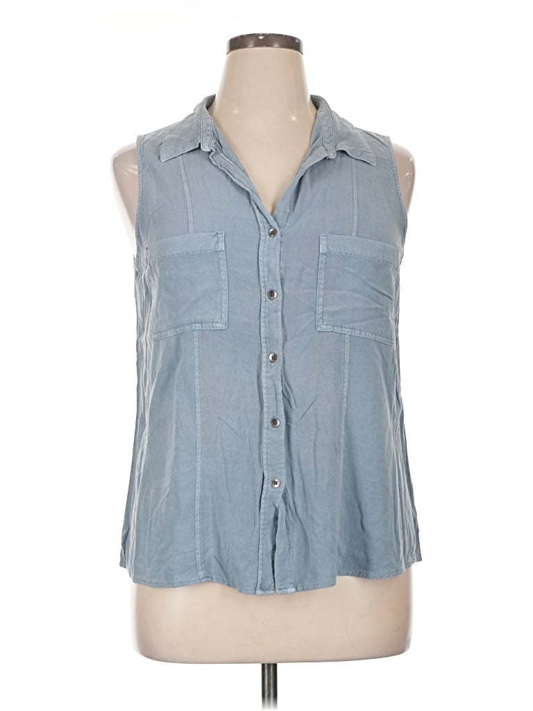Pre-owned Rock&republic Sleeveless Button Down Shirt In Blue