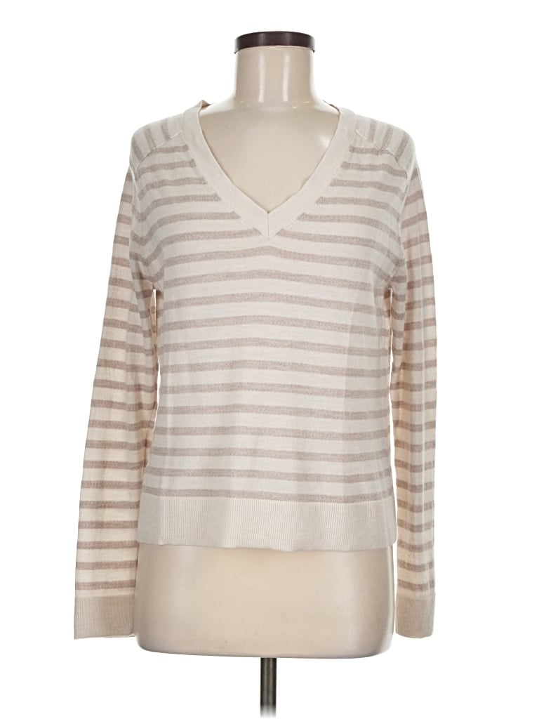 Club Monaco Pullover Sweater: Ivory Stripes Pattern Tops - Size Medium