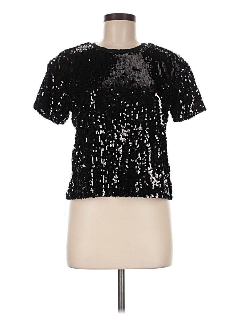 Pre-owned Wdny Short Sleeve Top Black Keyhole Neckline Tops
