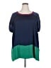 Daisy Fuentes 100% Polyester Color Block Teal Short Sleeve Blouse Size 2X - photo 1