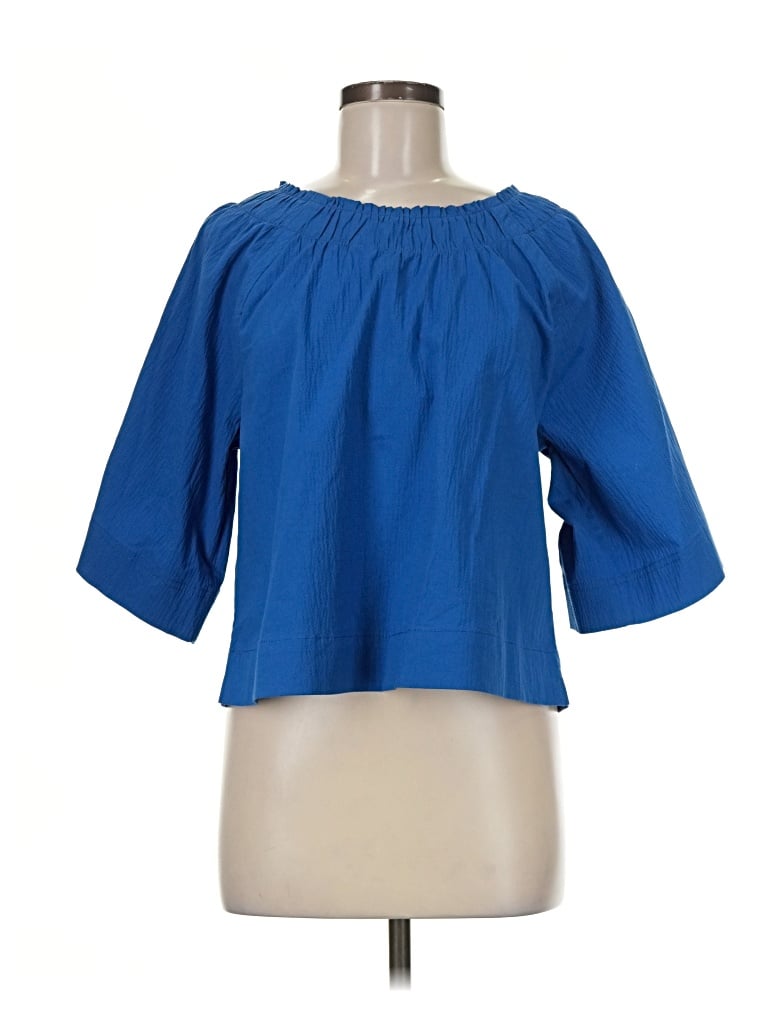 Pre-owned Everlane 3/4 Sleeve Blouse In Blue
