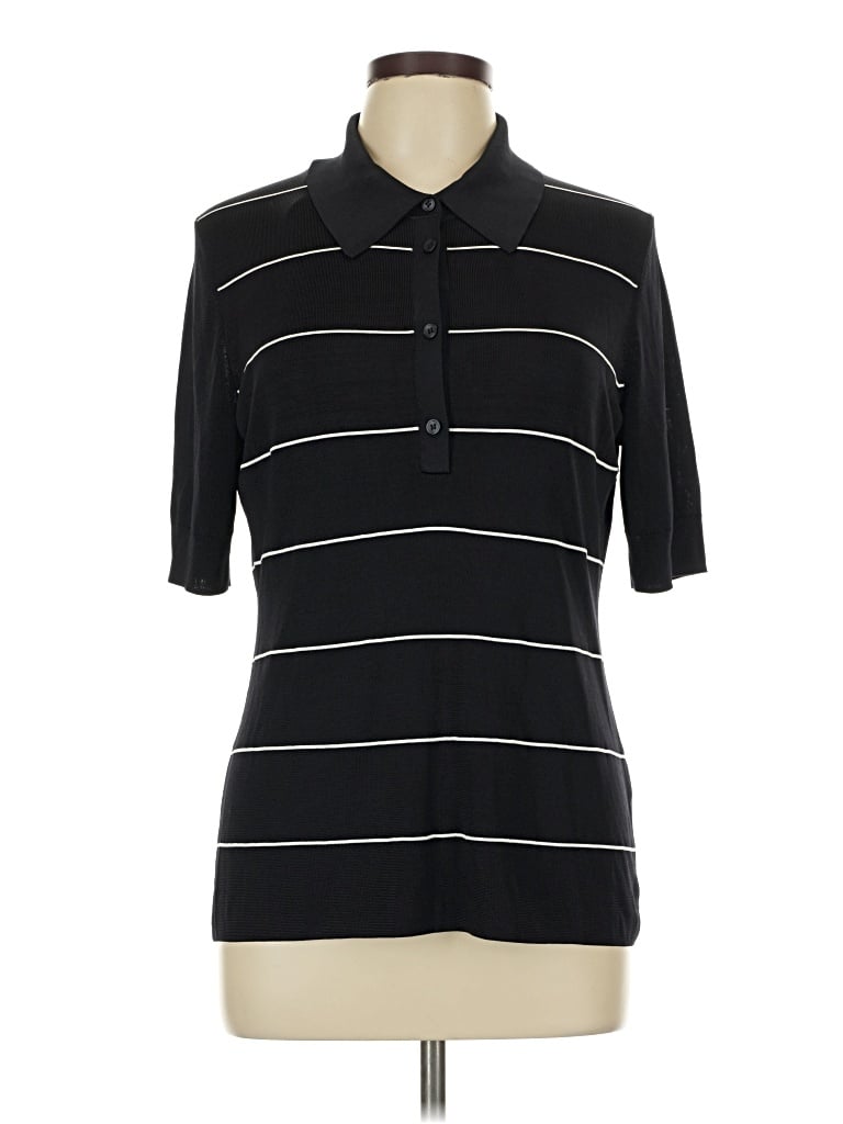 Pre-owned Assorted Brands Short Sleeve Top Black Collared Neckline Tops