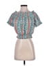 Feathers 100% Cotton Teal Blue Short Sleeve Blouse Size S - photo 1