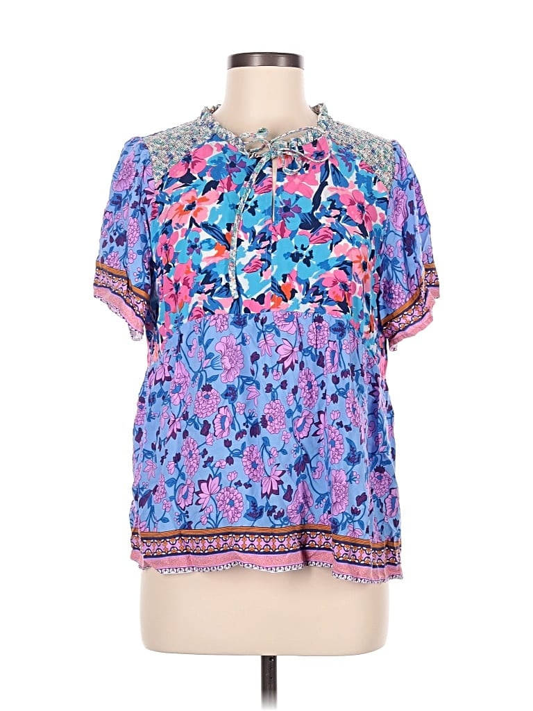 Pre-owned Umgee Short Sleeve Blouse In Blue