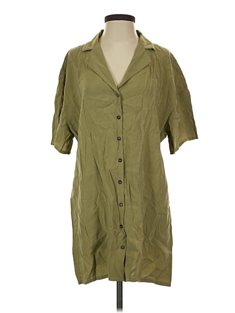 Pre-owned Topshop 3/4 Sleeve Button Down Shirt In Green
