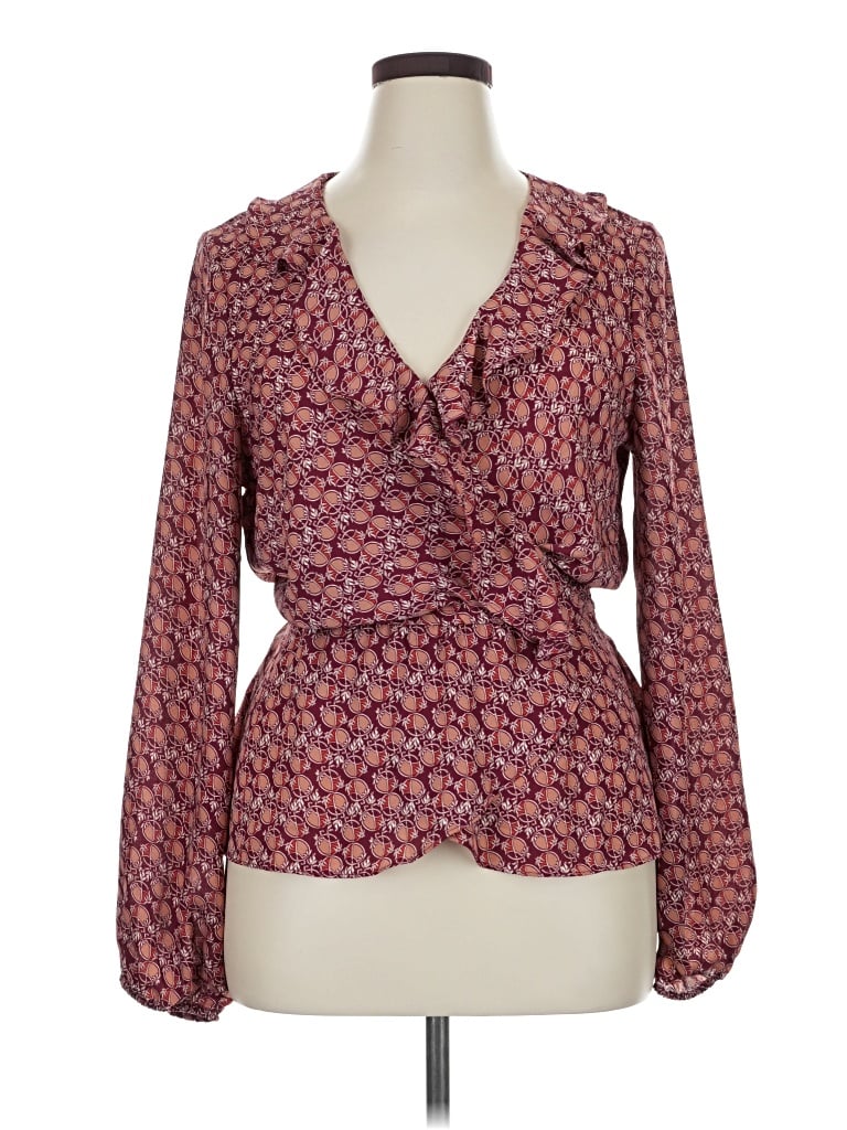 Pre-owned Max Studio Long Sleeve Blouse In Burgundy