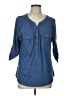 Soho 100% Cotton Blue 3/4 Sleeve Button-Down Shirt Size L - photo 1