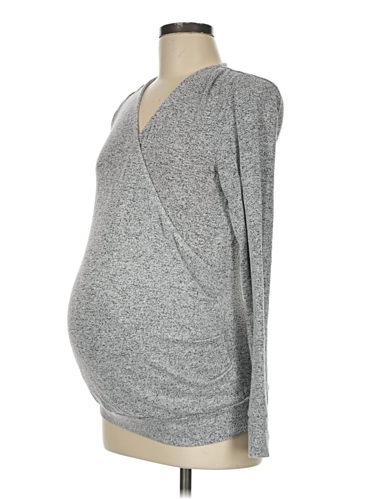 Pre-owned Seraphine Long Sleeve Top Gray Plunge Neckline Tops