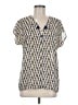 Brooklyn Industries 100% Polyester Chevron-herringbone Ivory Short Sleeve Blouse Size M - photo 1