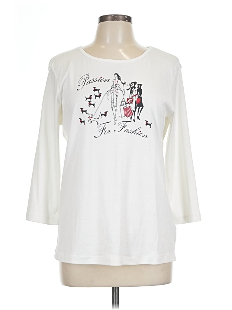 Pre-owned Nicole Miller 3/4 Sleeve T-shirt In Ivory