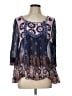 Floreat 100% Viscose Print Blue 3/4 Sleeve Blouse Size L - photo 1