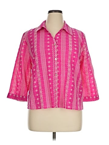 Ultra Pink 3/4 Sleeve Button-Down Shirt (view 1)