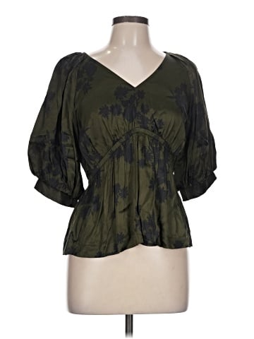 Madewell Shirred Puff-Sleeve Top in Floral Satin (view 1)