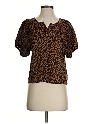 Madewell Balloon-Sleeve Button-Up Top in Painted Leopard (view 1)