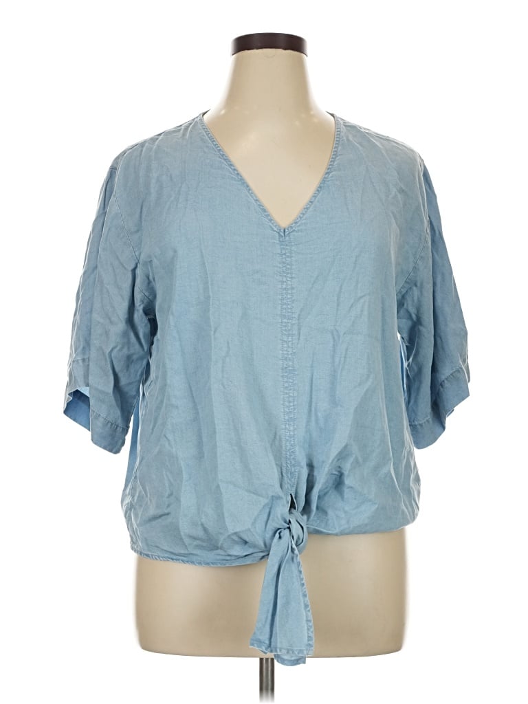 Pre-owned Karen Kane Short Sleeve Blouse In Blue