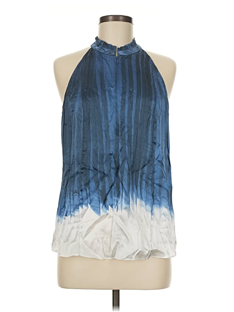 Pre-owned Go Silk Sleeveless Silk Top Blue Halter Neckline Tops