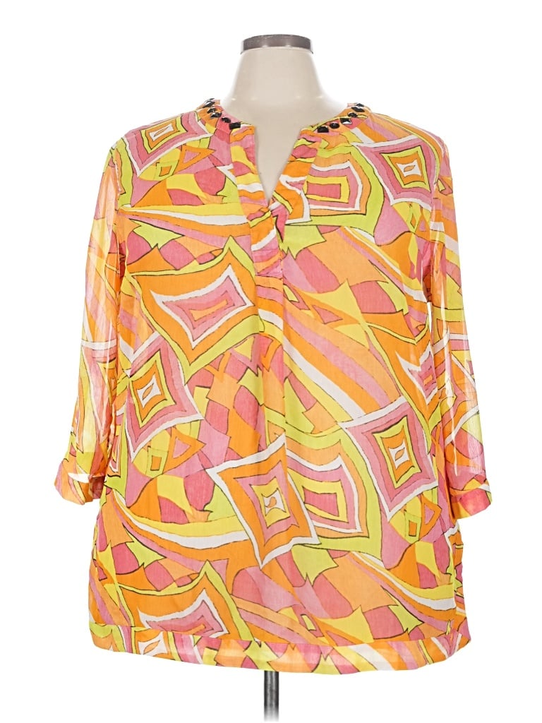Pre-owned Evan Picone 3/4 Sleeve Blouse In Yellow