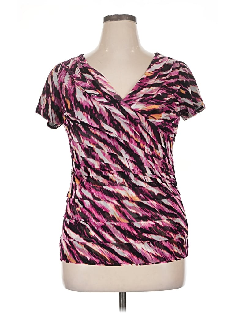 Pre-owned Valerie Stevens Short Sleeve Top Pink V-neck Tops