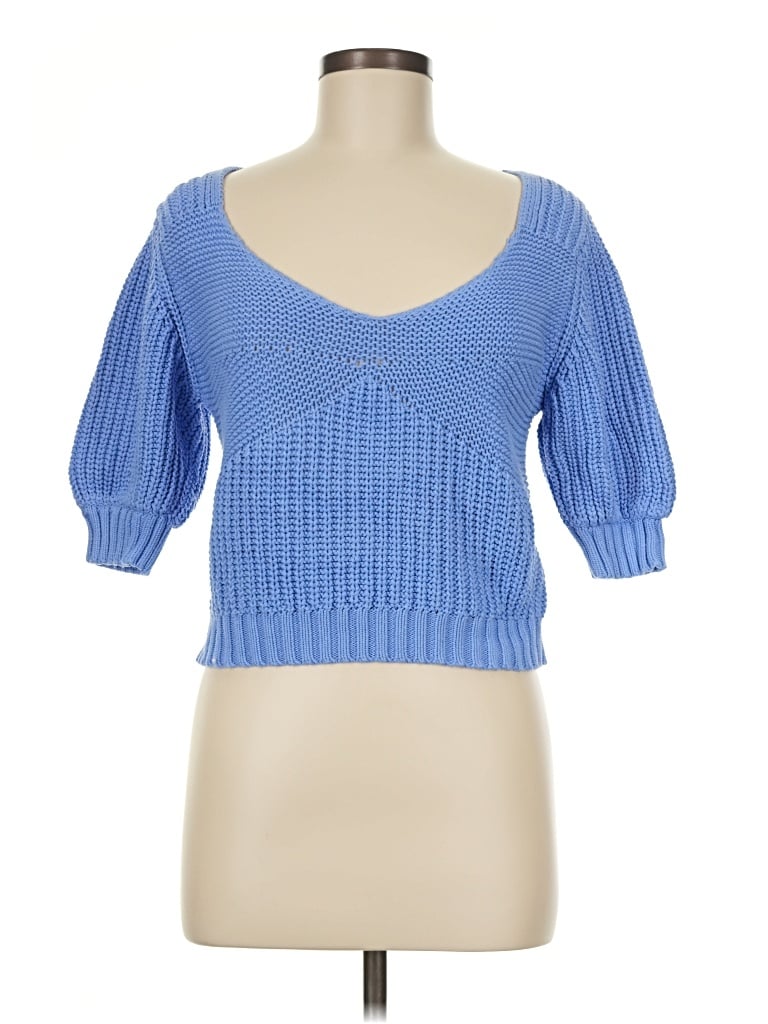 Pre-owned Bishop + Young 3/4 Sleeve Top Blue Sweetheart Neckline Tops
