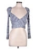 Self-Portrait Blue Gray Crossover Ribbed Knit Top Size L - photo 1
