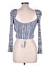 Self-Portrait Blue Gray Crossover Ribbed Knit Top Size L - photo 2