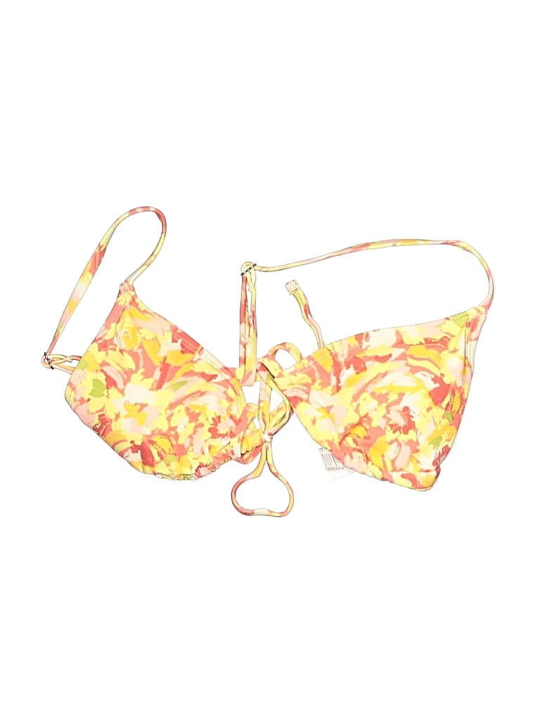Pre-owned Cupshe Swimsuit Top Yellow Floral Pattern Swimwear