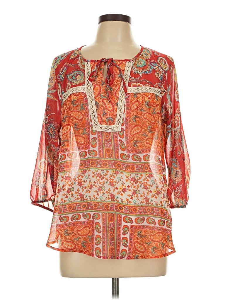 Pre-owned Valerie Stevens 3/4 Sleeve Blouse In Orange