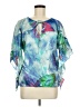 Alberto Makali 100% Polyester Floral Tie-dye Tropical Multi Color Blue 3/4 Sleeve Blouse Size M - photo 1