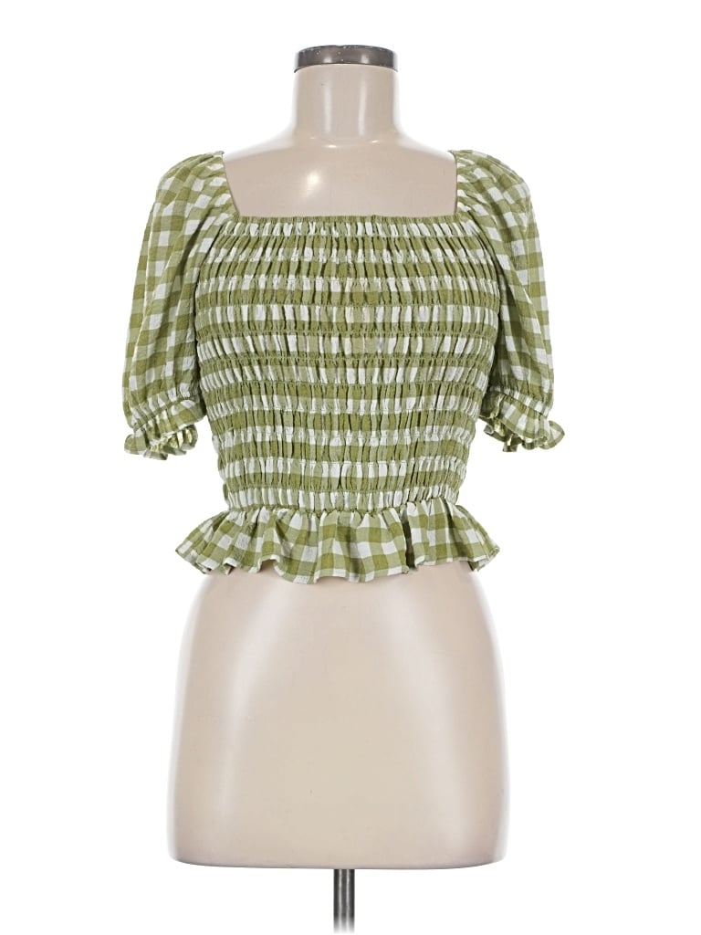 Pre-owned Blu Pepper Short Sleeve Top Green Square Neckline Tops