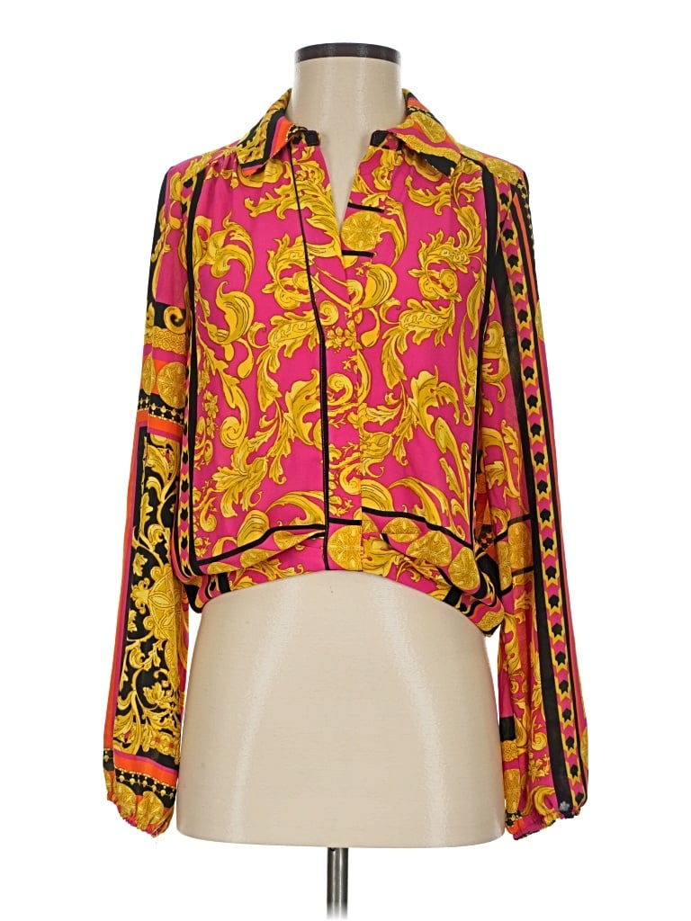Pre-owned Intempo Long Sleeve Blouse In Gold