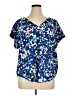 DKNY 100% Polyester Floral Blue Short Sleeve Blouse Size XL - photo 1