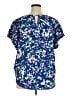 DKNY 100% Polyester Floral Blue Short Sleeve Blouse Size XL - photo 2