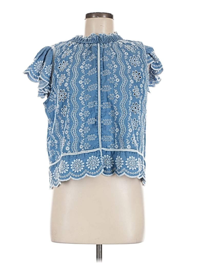 Pre-owned Jennifer & Grace Short Sleeve Blouse In Blue