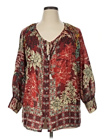Johnny Was 3/4 Sleeve Silk Top (view 1)