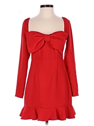 Self-Portrait Red Crepe Bow Detail Flounce Mini Dress (view 1)
