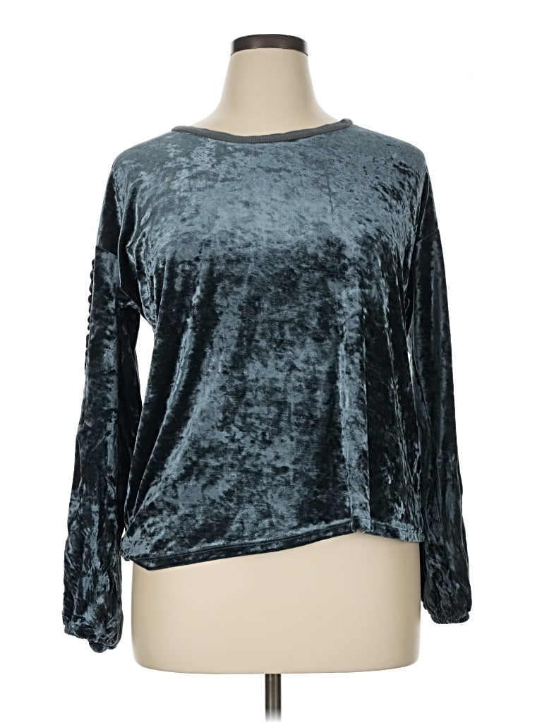 Pre-owned Charming Charlie Long Sleeve Top Teal Crew Neck Tops