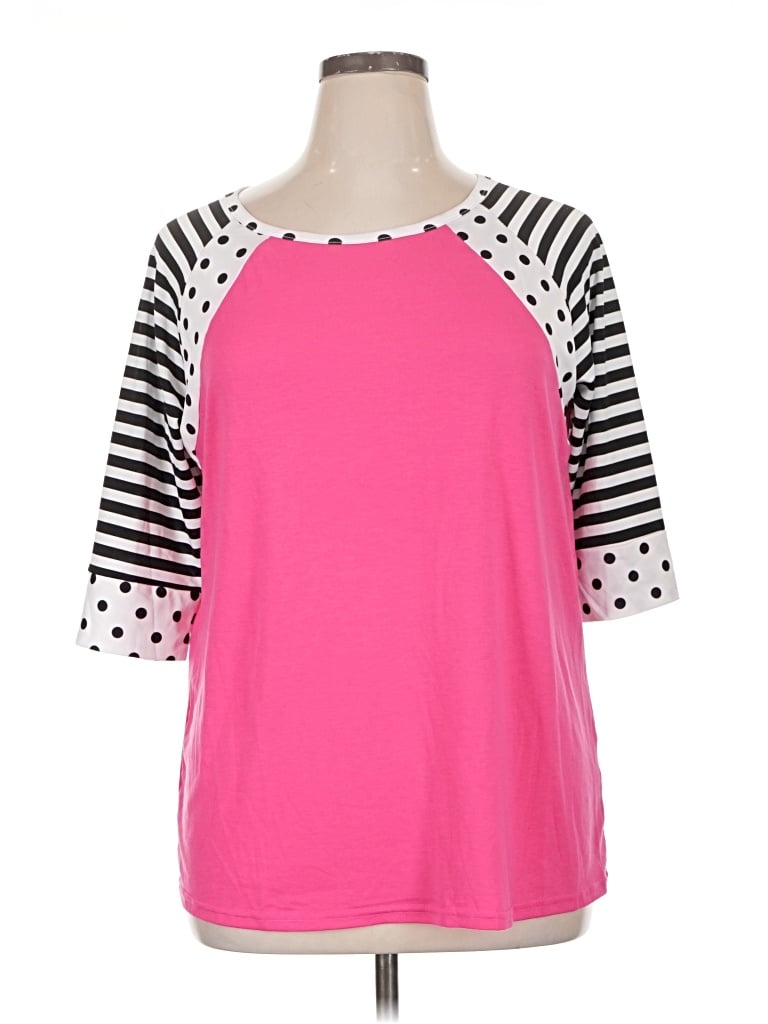 Pre-owned Zeagoo 3/4 Sleeve Top Pink Square Neckline Tops