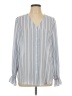 T Tahari Stripes Gray Long Sleeve Blouse Size L - photo 1