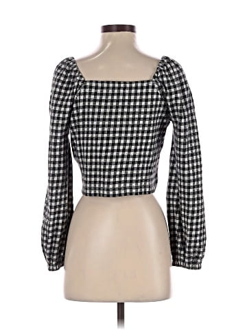 Madewell Gingham Puff-Sleeve Button-Front Crop Top (view 2)