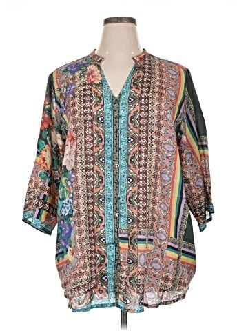 Johnny Was 3/4 Sleeve Silk Top (view 1)