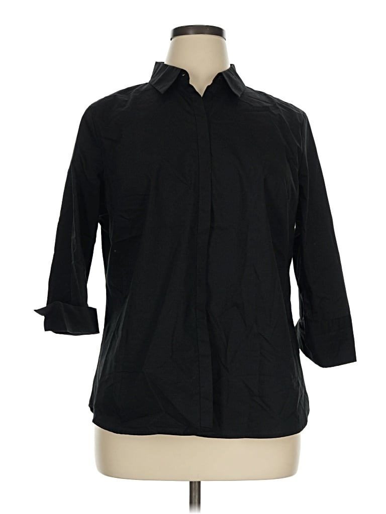 Pre-owned Liz Claiborne Career 3/4 Sleeve Button Down Shirt In Black
