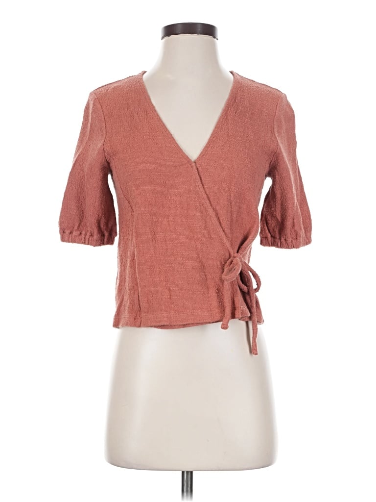Pre-owned Texture & Thread Madewell Short Sleeve Top Brown Plunge Neckline Tops