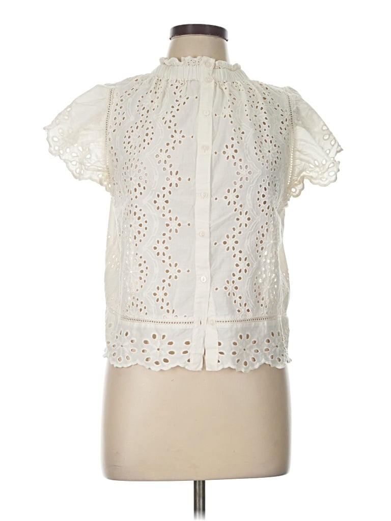 Pre-owned Jennifer & Grace Short Sleeve Blouse In Ivory